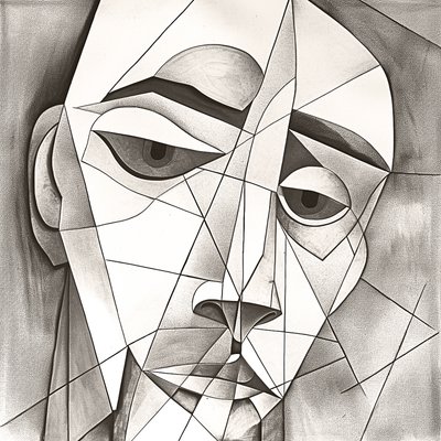 Abstrakte primitive Bleistiftzeichnung eines melancholischen Gesichts von F. Abderrahim