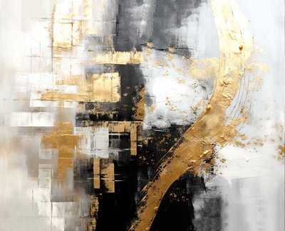 Abstrakte Silber- und Gold-Digitalmalerei, quadratische Kunst von F. Abderrahim
