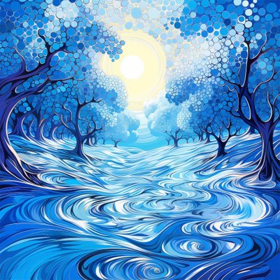 Blauer surrealer Baum (modernes Gemälde) von F. Abderrahim