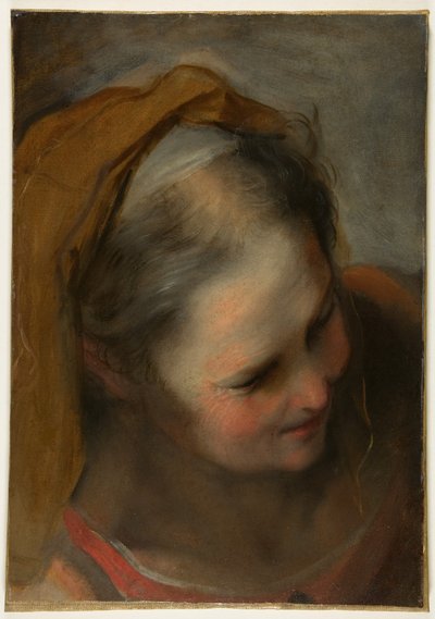 Kopf einer alten Frau, die nach rechts unten blickt (Heilige Elisabeth) von Federico Barocci