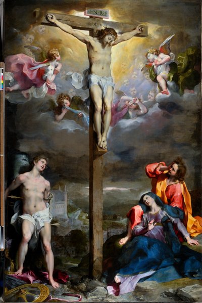 Kreuzigung Christi mit Unserer Lieben Frau, Sankt Johannes dem Evangelisten und Sankt Sebastian von Federico Fiori Barocci or Baroccio