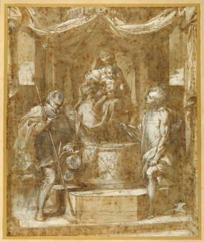 Die Jungfrau und das Kind auf einem Thron unter einem Baldachin mit den Heiligen Rochus und Sebastian von Federico Fiori Barocci or Baroccio