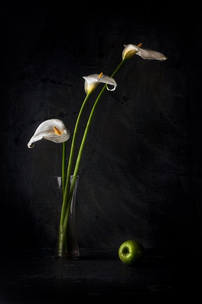 Calla-Lilien und Apfel von Felice Angelino