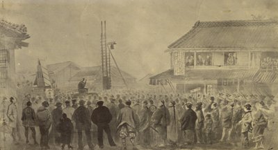 Fotografische Kopie einer Zeichnung von Charles Wirgman einer Hinrichtung von Felice Beato