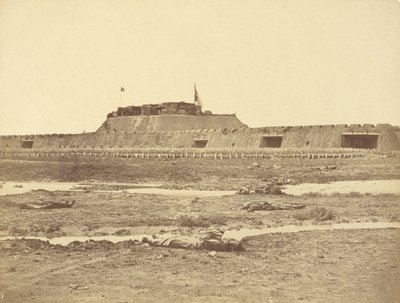 Rückseite des Nordforts nach seiner Eroberung, zeigt den Rückzug der chinesischen Armee von Felice Beato