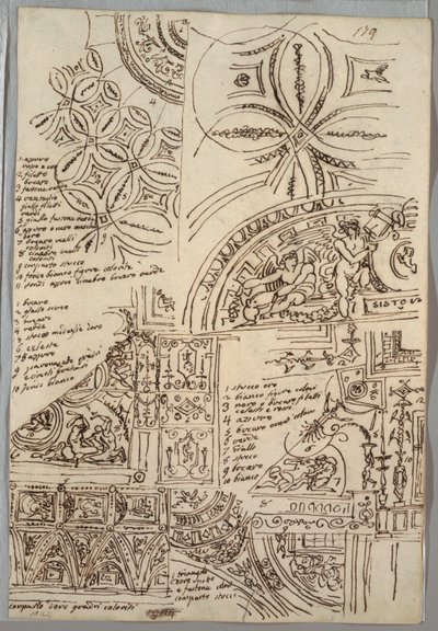Dekorative Studien von Decken mit Grotesken; Studien eines Denkmals mit päpstlichem Siegel, Sisto V von Felice Giani