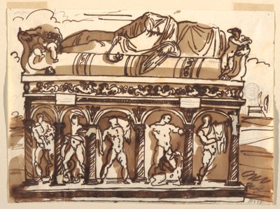 Zeichnung, Ein römischer Sarkophag im Vatikanischen Museum, ca. 1820 von Felice Giani