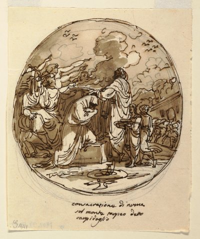 Zeichnung, Deckendesign für die Weihe des Numa, Sala di Numa Pompilius, Palazzo Milzetti, Faenza, 1802–1805 von Felice Giani