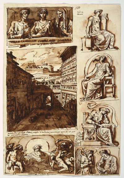 Verschiedene Kunstwerke. Der Hof des Palazzo Mattei in Rom, 1812–14 von Felice Giani