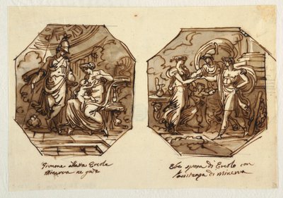 Juno stillt Herkules, Hebe heiratet Herkules mit Hilfe von Minerva, entworfen für Sala di Ercole e Ebe, Palazzo Gaddi, Forli von Felice Giani