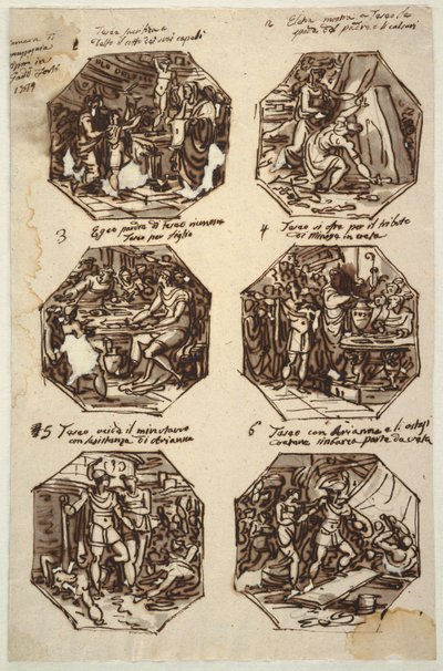 Sechs Theseus-Motive für den Palazzo Gaddi, Forli von Felice Giani