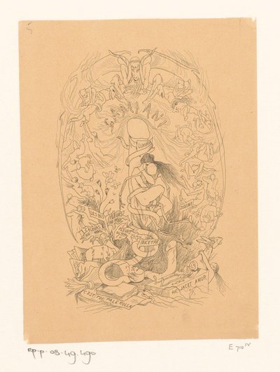 Frau in amouröser Umarmung mit einem Skelett von Félicien Rops