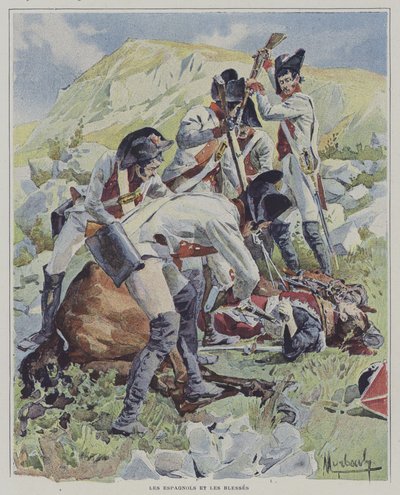 Spanische Truppen töten verwundete Soldaten von Felicien baron de after Myrbach Rheinfeld