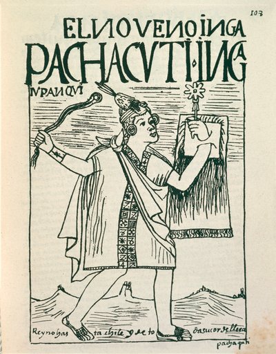 Porträt des großen Inka-Kaisers Pachacutec (Tuschzeichnung) von Felipe Huaman Poma de Ayala