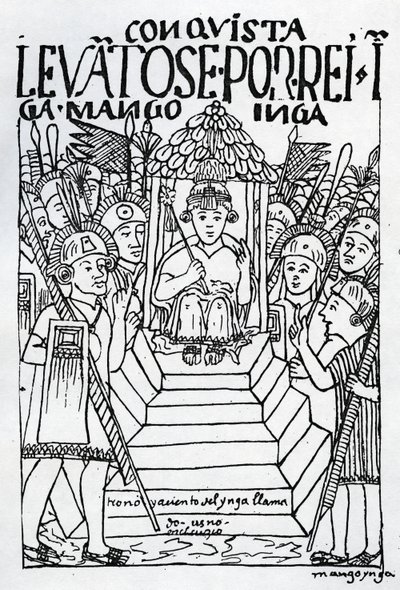 Der neu gekrönte Manco Inca auf dem Thron in Cuzco von Felipe Huaman Poma de Ayala