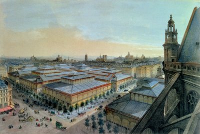 Blick auf Les Halles in Paris von der oberen Galerie von Saint Eustache, ca. 1870-80 von Felix Benoist