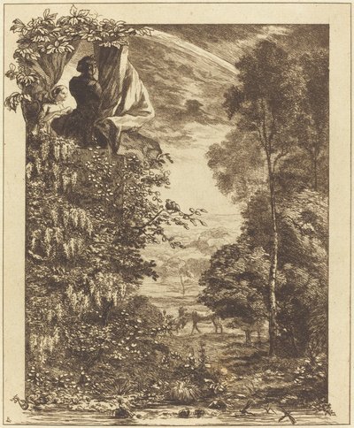 Eine Regenbogenlandschaft mit zwei Frauen, die sie von oben betrachten von Felix Bracquemond