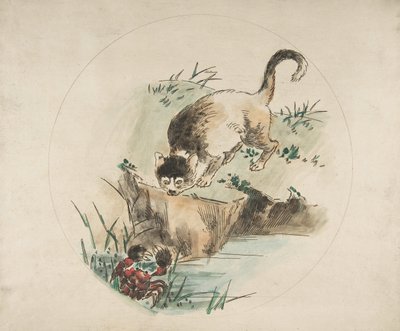 Dekoration für einen Teller: Eine Katze jagt eine Krabbe, 1850-1914 von Felix Bracquemond