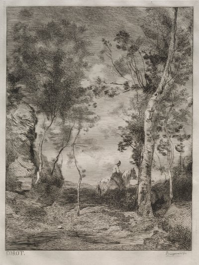 Landschaft, oder Das weiße Pferd, nach Corot von Felix Bracquemond