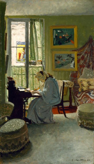 Frau, die in einem Innenraum schreibt, 1904 von Felix Edouard Vallotton