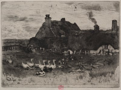 Die kleinen strohgedeckten Hütten von Felix Hilaire Buhot