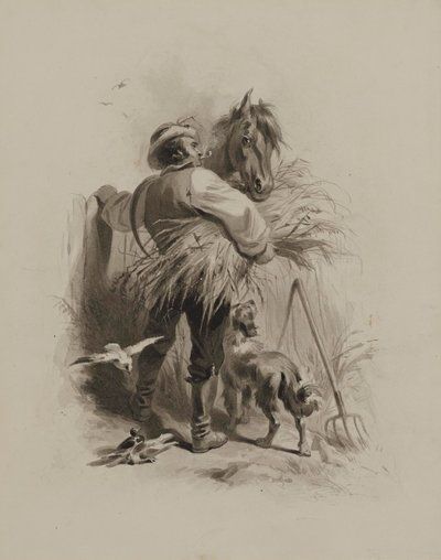 Bauer mit Pferd, Hund und Tauben von Felix Octavius Carr Darley
