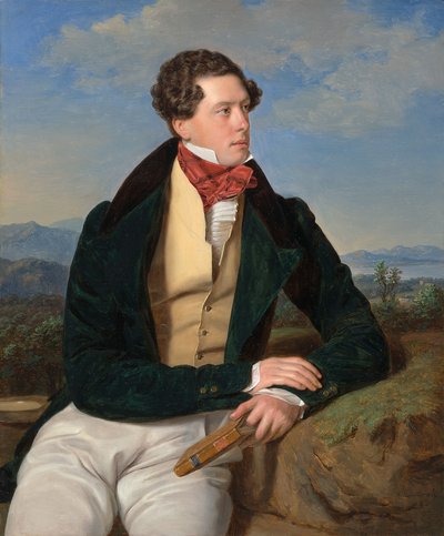 Der Schauspieler Maximilian Korn in einer Landschaft von Ferdinand Georg Waldmüller