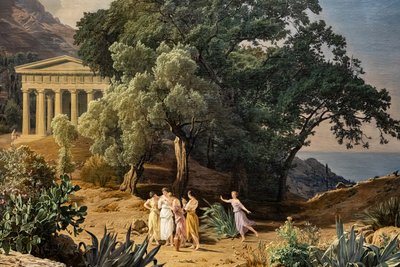 Ein dorischer Tempel mit Castelmola und Taormina im Hintergrund von Ferdinand Georg Waldmuller