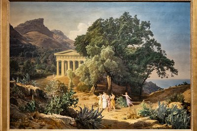 Ein dorischer Tempel mit Castelmola und Taormina im Hintergrund von Ferdinand Georg Waldmuller