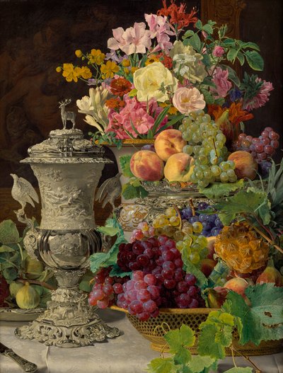 Stillleben mit Früchten, Blumen und silbernem Pokal von Ferdinand Georg Waldmuller