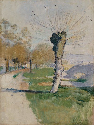 Weidenbaum an der Kreuzung oder Weidenbaum im Frühling, ca. 1885 von Ferdinand Hodler
