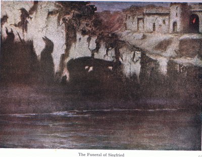 Das Begräbnis von Siegfried, Illustration aus Die Geschichten von Wagners Opern, veröffentlicht von George Harrap & Co Ltd, 1932 von Ferdinand Lecke