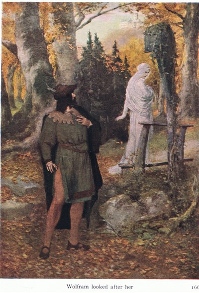 Wolfram sah ihr nach, Illustration aus Die Geschichten von Wagners Opern, veröffentlicht von George Harrap & Co Ltd, 1932 von Ferdinand Lecke