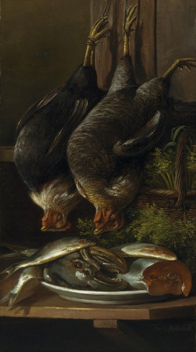 Stillleben mit Hühnern und Fischen von Ferdinand Richardt