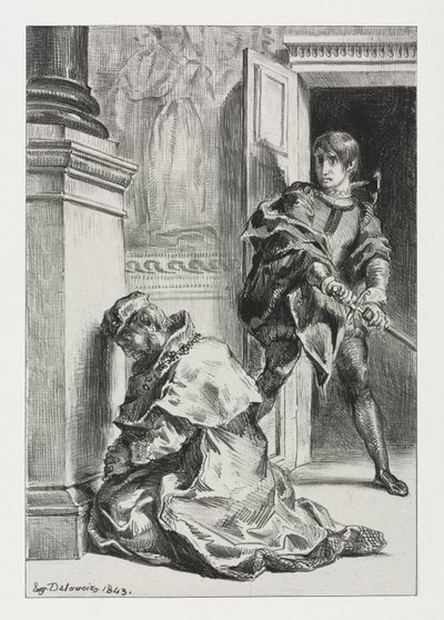 Hamlet: Hamlet versucht, den König zu töten, 1843 von Ferdinand Victor Eugene Delacroix
