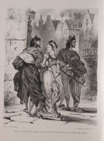 Illustrationen für Faust: Faust versucht Marguerite zu verführen, 1828 von Ferdinand Victor Eugene Delacroix