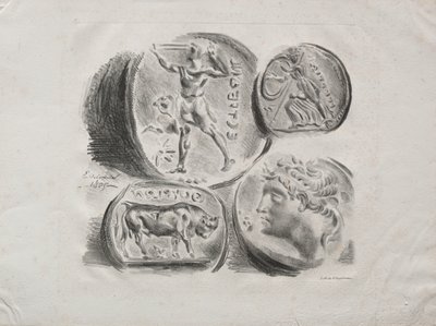 Blatt mit vier antiken Medaillen, 1825 von Ferdinand Victor Eugene Delacroix