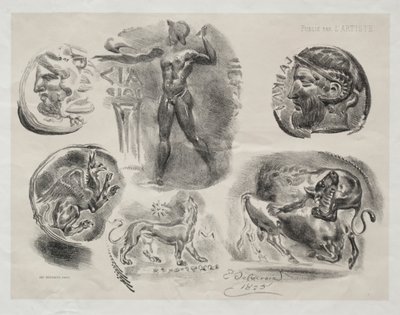 Blatt mit sechs antiken Medaillen, 1825 von Ferdinand Victor Eugene Delacroix