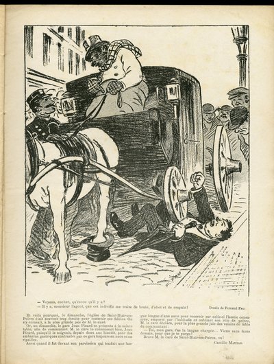 Illustration von Fernand Fau in Le Rire, 29/02/08 - Berufe, Transport, Katastrophenunfälle, Kutsche Fiacre Cab - Kutscher Fiacres von Fernand Fau