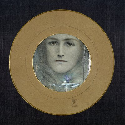 Braune Augen und eine blaue Blume, um 1905 von Fernand Khnopff