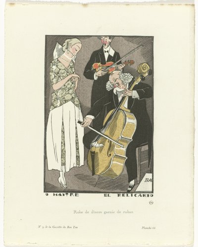 Gazette du Bon Ton, 1920 - Nr. 9, Pl. 66: O Maitre el Relicario / Abendkleid mit Band verziert von Fernand Siméon