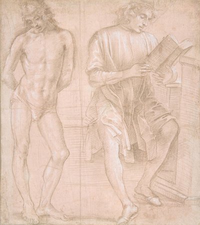 Stehender Jüngling mit Händen hinter dem Rücken und ein sitzender Jüngling beim Lesen (recto) von Filippino Lippi