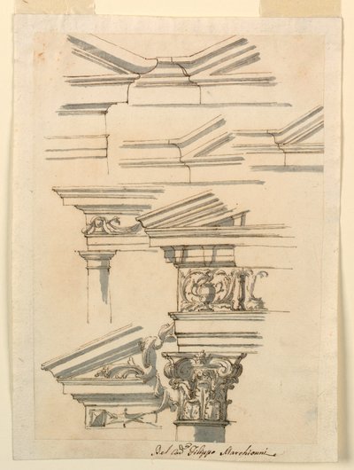 Studien für Gebälk und Giebel, ca. 1770 von Filippo Marchionni