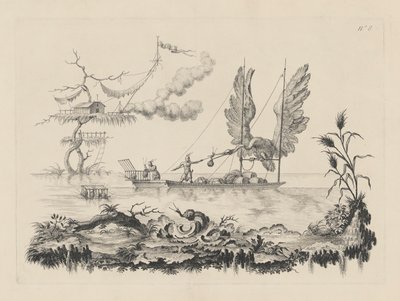 Boot mit Flügeln als Segel von Filippo Morghen