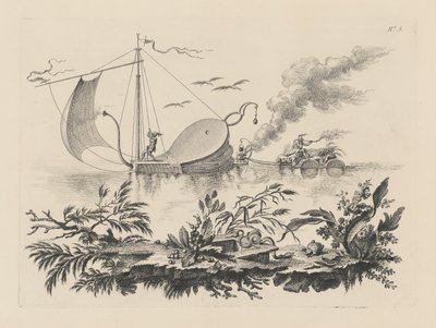 Art und Weise, Waren auf Flößen zu transportieren, die von einem Blasebalg gezogen werden von Filippo Morghen
