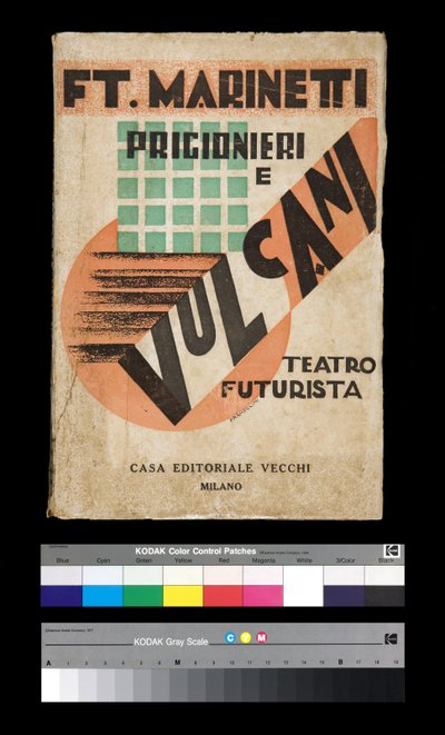 Futurismus: Cover von "Prigionieri e Vulcani" 1927 (Gravur) von Filippo Tommaso Emilio Marinetti