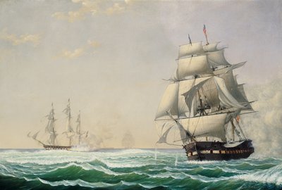 Die Fregatte President der Vereinigten Staaten im Gefecht mit dem britischen Geschwader, 1815 von Fitz Henry Lane