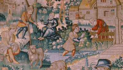 Flämischer Wandteppich. Händeklatschen. Atelier von Oudenaarde. 17. Jahrhundert. von Flemish School