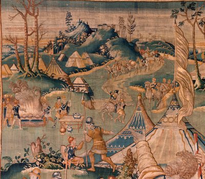 Flämischer Wandteppich. Militärlager am Fluss Granikos. Atelier von Oudenaarde. 377x393cm. Inv 83104-9 /00011. 17. Jahrhundert. von Flemish School
