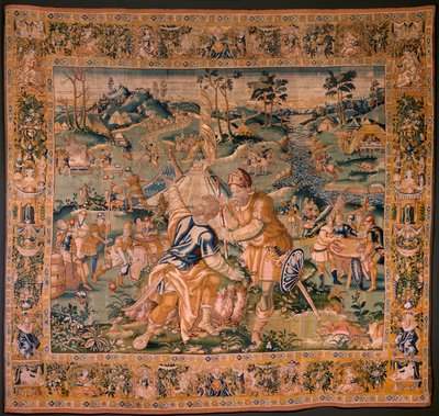 Flämische Tapisserie. Militärlager am Fluss Granikos. Atelier von Oudenaarde. 377x393cm. Inv 83104-9 /00011. 17. Jahrhundert. von Flemish School
